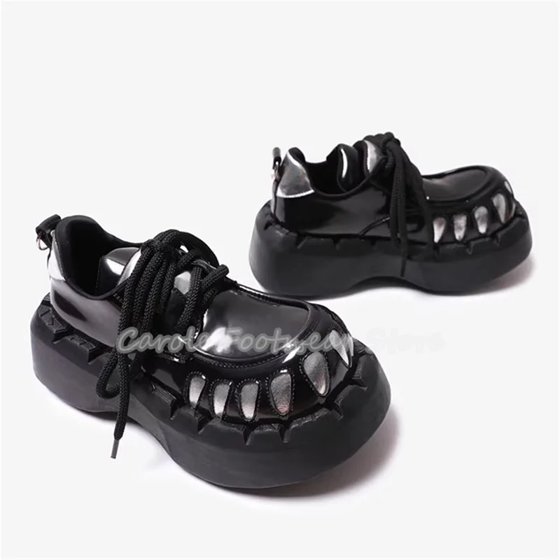 Fashion Mixed Color Teeth Design Male Derby Shoes Chunky Bottom Heigh Increasing Lace-Up Loafers Men's Party Dress Shoes