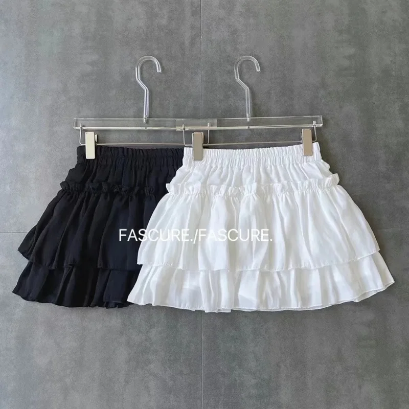 

Girls' Spring and Autumn Sweet Pettiskirt Summer with Safety Pants Anti-Exposure Ruffled Tiered Dress All-Match Skirt-WS