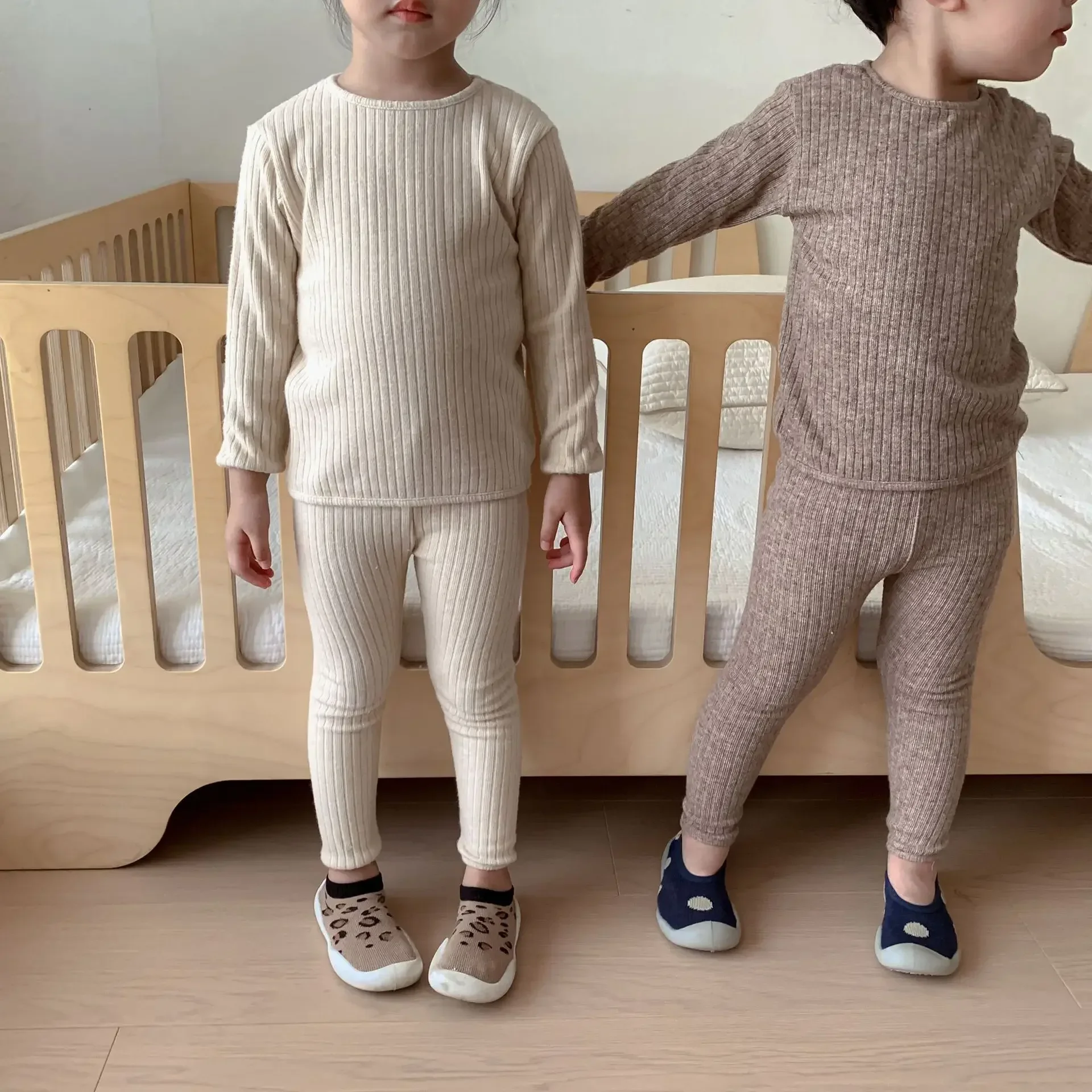 Autumn Baby Winter Knitwear Boys Stripe Round Collar Soft Soild Pajamas Sets Children Clothing Warm Thickening Girls