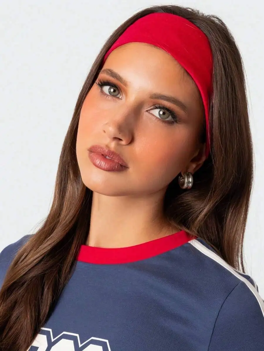 Solid Red Minimalist Women Headband, Soft Elastic Fabric Suitable For Yoga, Sports, Everyday Wear