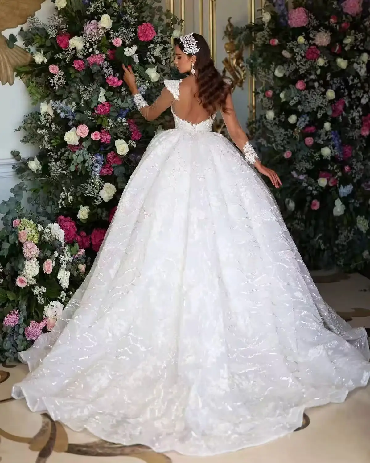 أنيقة الأميرة الكرة ثوب للنساء فساتين الزفاف الخامس الرقبة الدانتيل زين الزفاف الكرة ثوب vestidos de novias مخصص #3