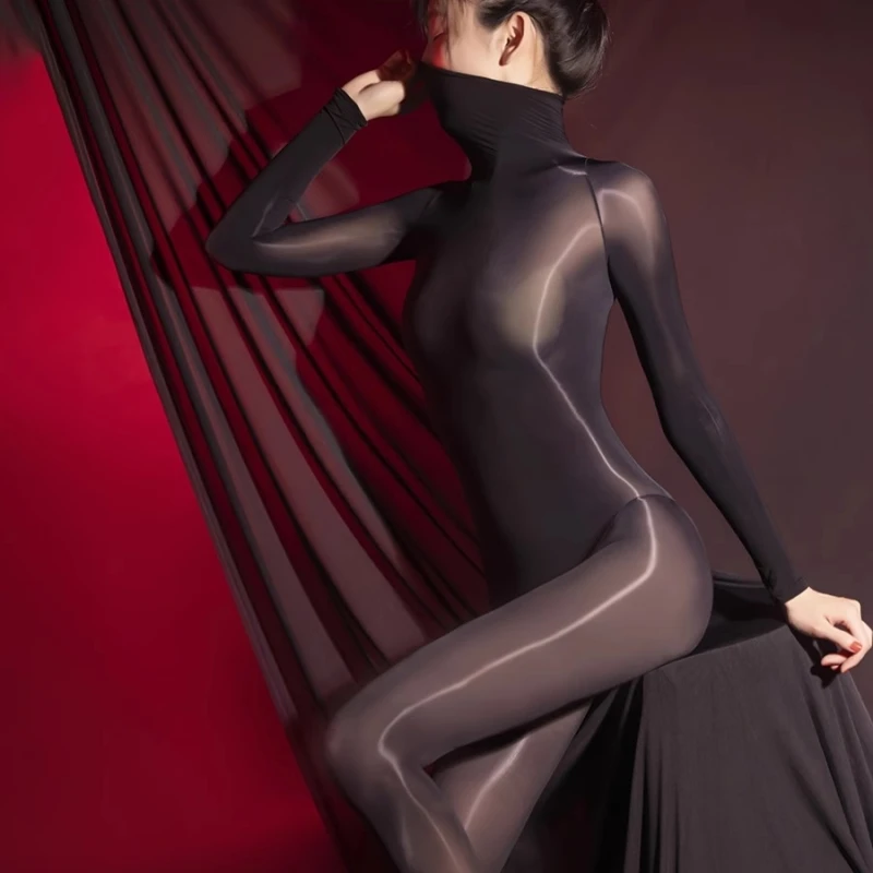 

High Elasticity Long Sleeve Full Body Stockings 912 Pin Oil Glossy Transparent Catsuit Bodysuit Women Sexy Cosplay Costumes