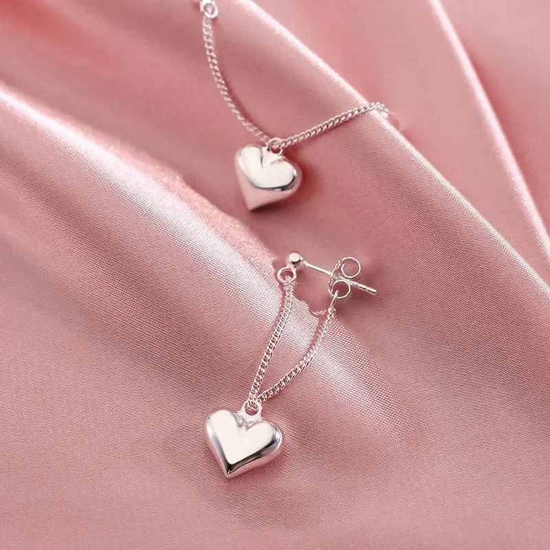 925 Sterling Silver  Earrings For Women Heart Chain Earring Jewelry Prevent Allergy Party Accessories Gift Heart Earrings