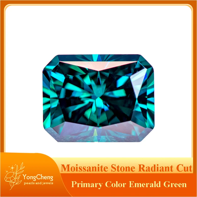 

Moissanite Stone Primary Color Emerald Green Radiant Cut Gemstone Lab Grown Diamond for Charm Woman Jewelry With GRA Certificate