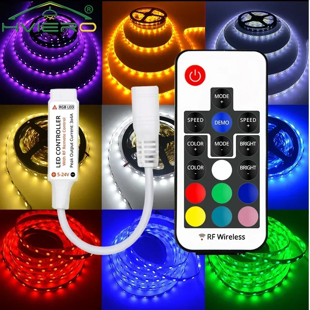 Led RGB Smart Remote Control 17key RF Wireless Dimmers 5050 Strip Lights Tape High-power Controller Wall Lamp Holiday Decoration