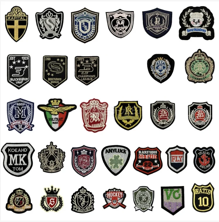 【セール中】ヴィンテージJK刺繍エンブレムシールド型スポーツバッジ、文字入り学校文化アイロンパッチ、衣類用DIY縫製ロゴ