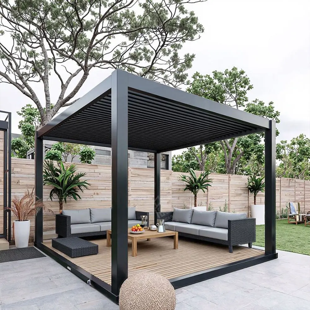 Aluminum Louvered Pergola with Tilting Blades Suitable for Hotels&Parties Sunproof Gazebo Powder Coated Durable Outdoor