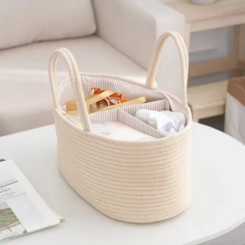 Multifunctional Cotton Rope Diaper Bag Large Capacity Travel Portable Mommy Bag Baby Diaper Feeding Bottle Storage Basket