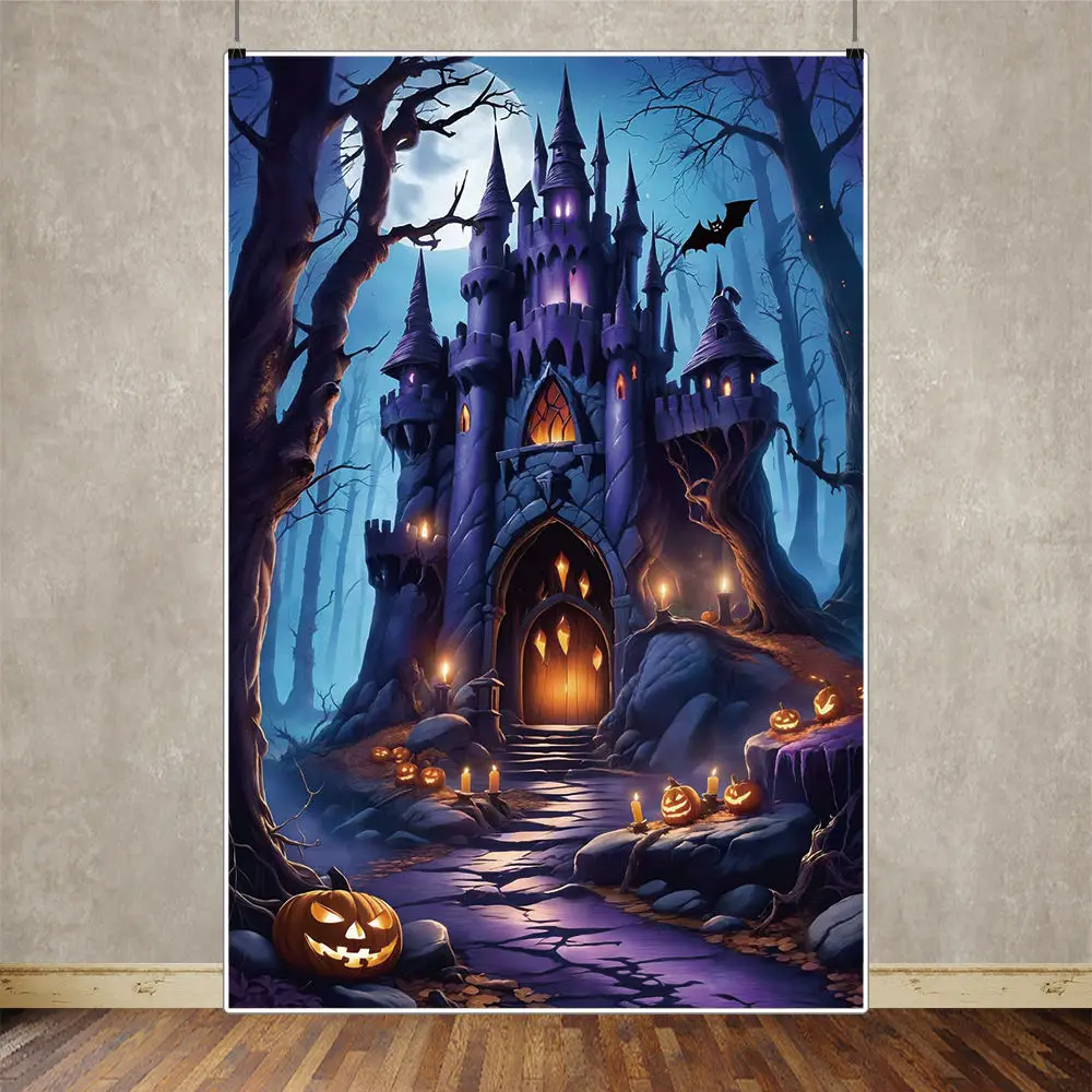 MOON.QG Halloween 2025 Backdrop Photography Studio Castle Curtain Circus Photo Background Child Party Vintage Cemetery Back Drop