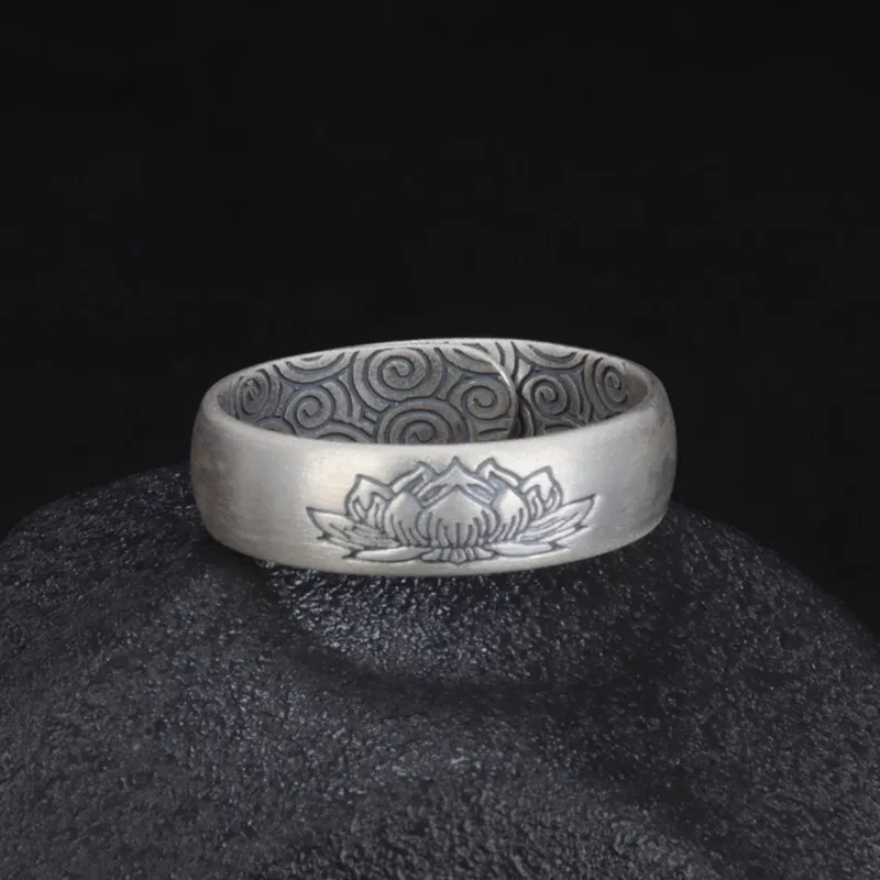 Retro Lotus Ring Male Index Finger Accessories Blessing Lucky Flower Clouds Ring For Men Jewelry Adjustable