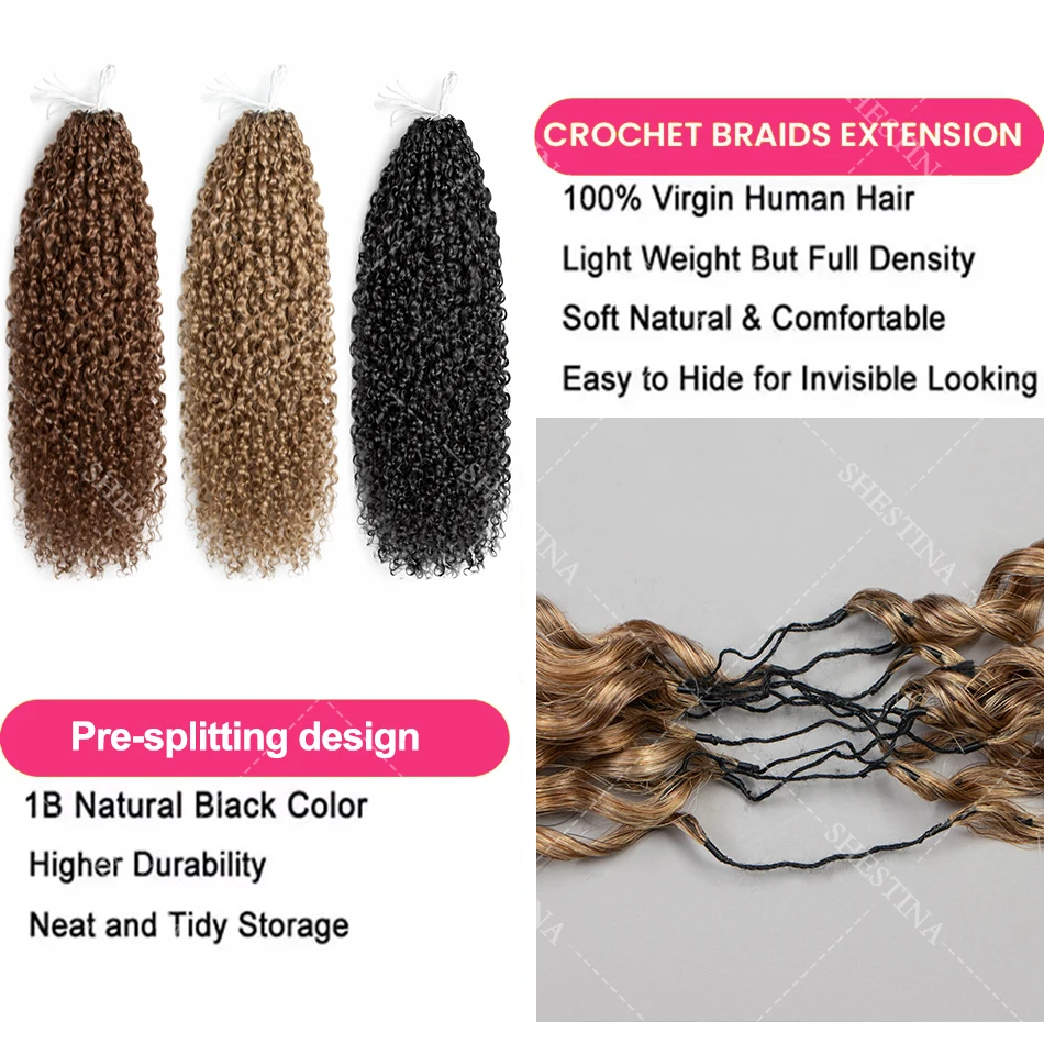 Honey Blonde Feather Crochet Human Hair Extensions Knotless Pre-Separated Pixie Curl Small Spirals Curly Crochet Hair for Boho image 7