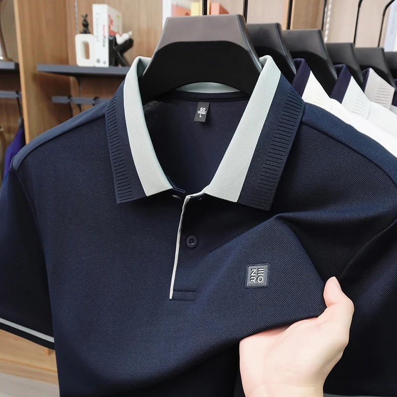 Designer-Marken-Poloshirt aus Seide und Baumwolle mit Kurzarm neu mit Buchstabenprägung modisches Herren-T-Shirt sommerlich atmungsaktiv koreanischer Casual-Top-Stil – Detail 10