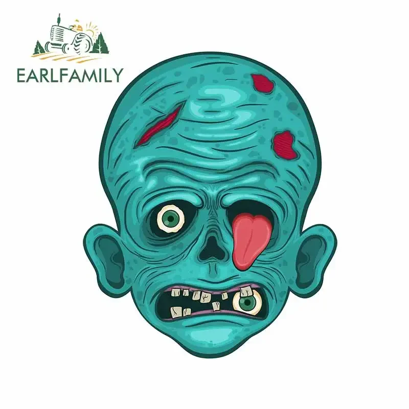 EARLFAMILY 13cm x 10.5cm Creepy Zombie Head Car Stickers VAN Fanart Cartoon Bumper Decal Occlusion Scratch Personality Decor