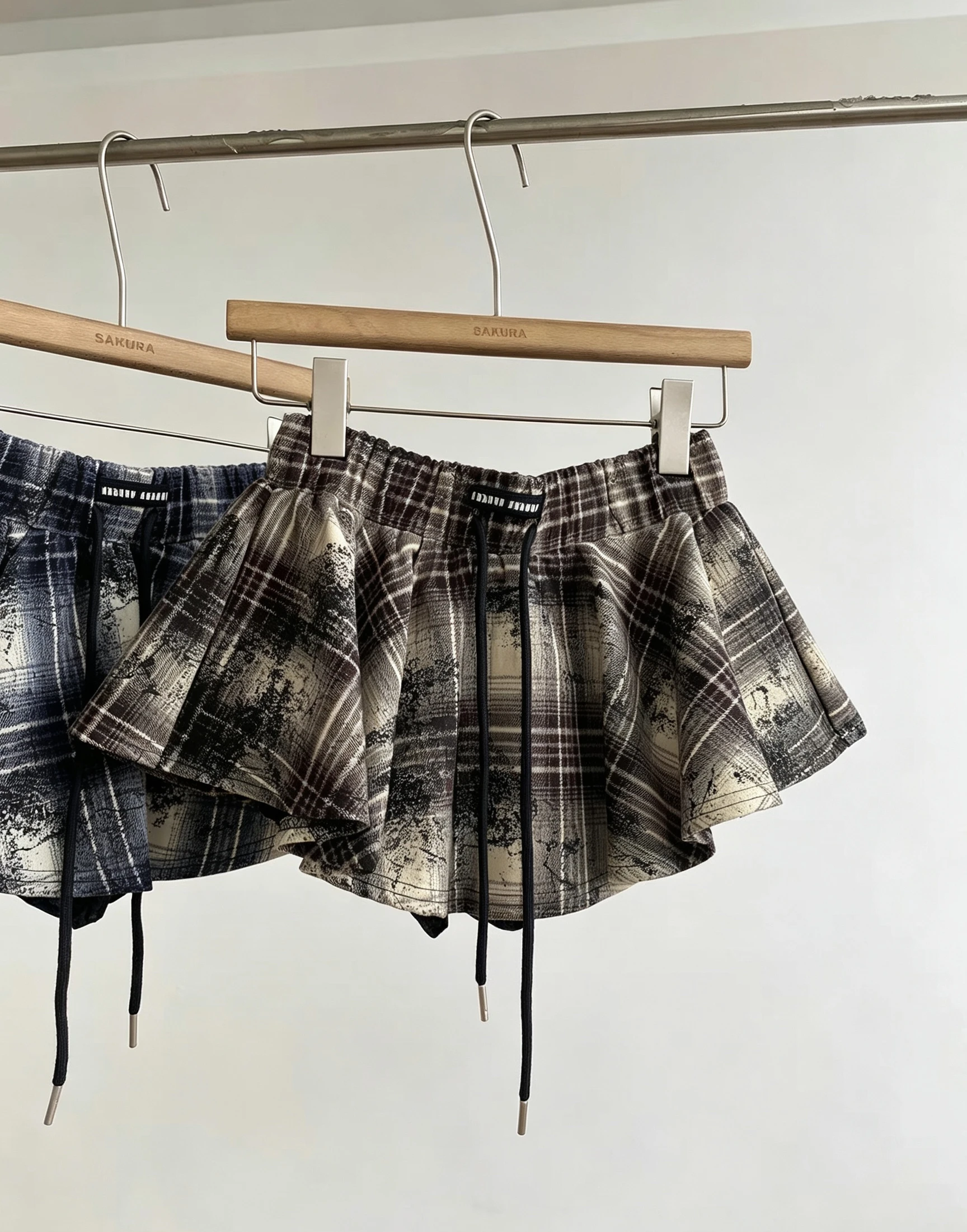 Women's Summer Autumn Streetwear High Waist A Line Plaid Short Skirt Lady Streetwear Drawstring Waist Mini Skirt