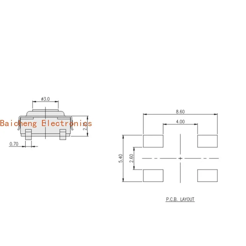 20PCS DTSJW-66N-Q-T/R internal patch 4-pin 6 * 6 * 3.1 touch button waterproof and dustproof switch