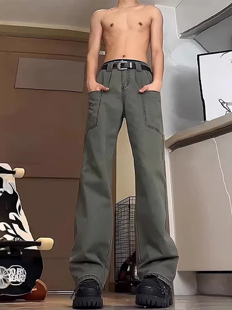 

Military een Men's Autumnal Straight Leg Workwear Trousers Vintage American Sle Faion High Street Chopsti Pants