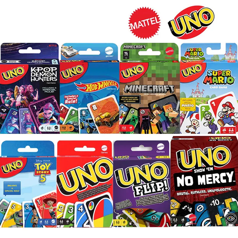 Juegos Mattel UNO Flip! Juego de Cartas Coleccionables, Hot Wheels, No Mercy, Super Mario, Toy Story, DOS, Minecraft, Elite F1