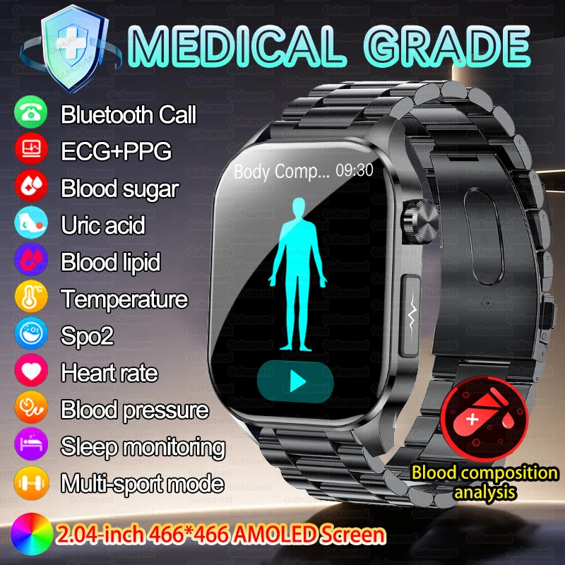 204inch-amoled-screen-health-smart-watch-body-composition-measurement-ai-intelligent-diagnosis-blood-lipids-uric-acid-watch-men