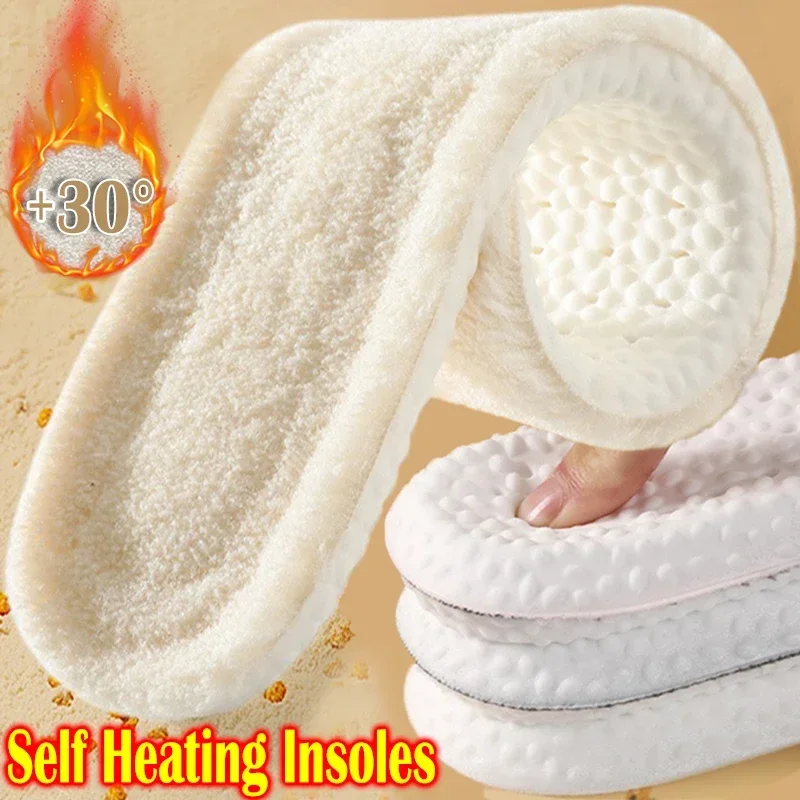 2PCS Winter Self-heating Insoles Women Men Thicken Thermal Plush Shoe Pads Unisex Sports Boots Cashmere Inserts Padding