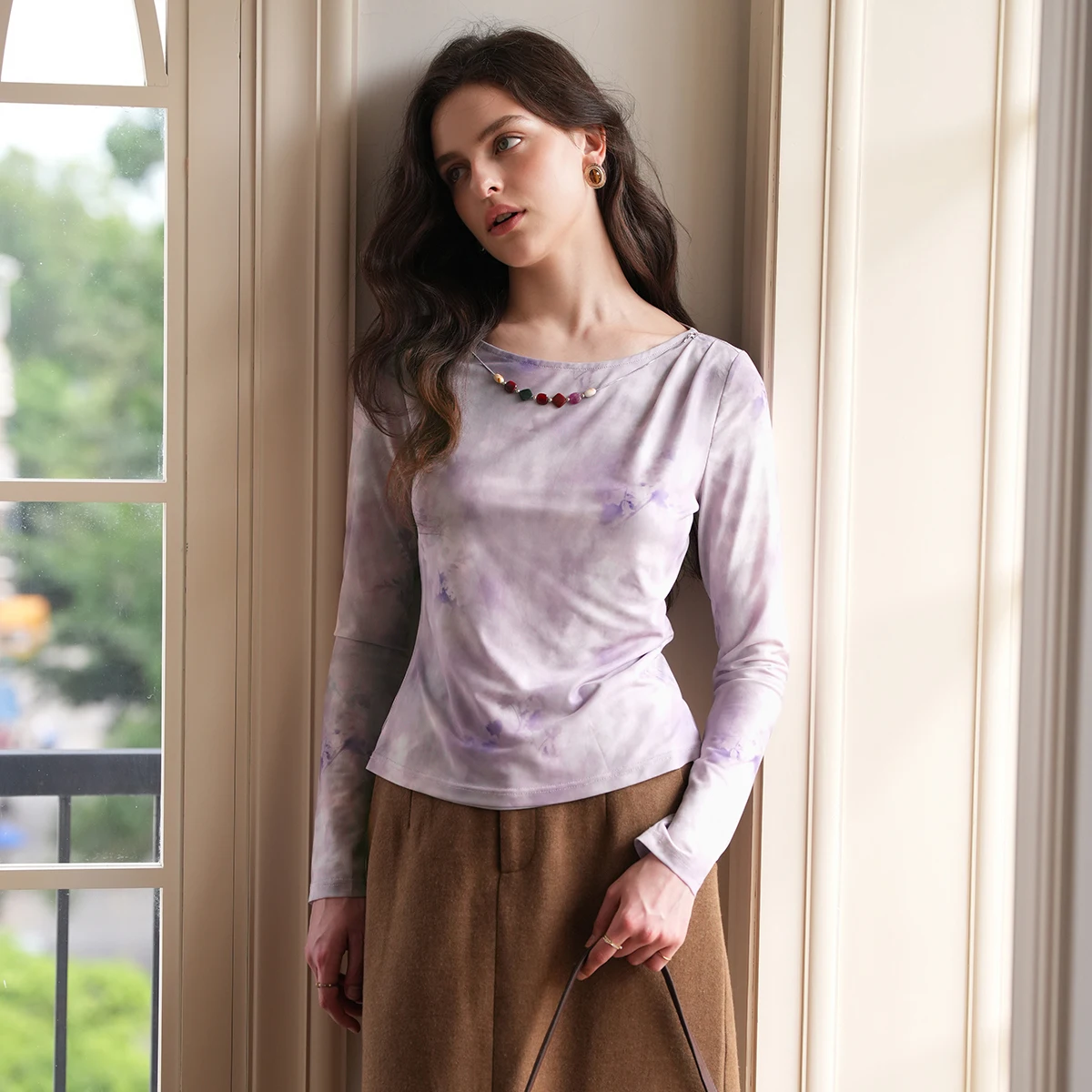 

OLrain, женские футболки с разрезом во французском стиле, осень 2022, футболки в стиле Mori Girl, короткие топы с принтом тай-дай, женская одежда O57QT000698