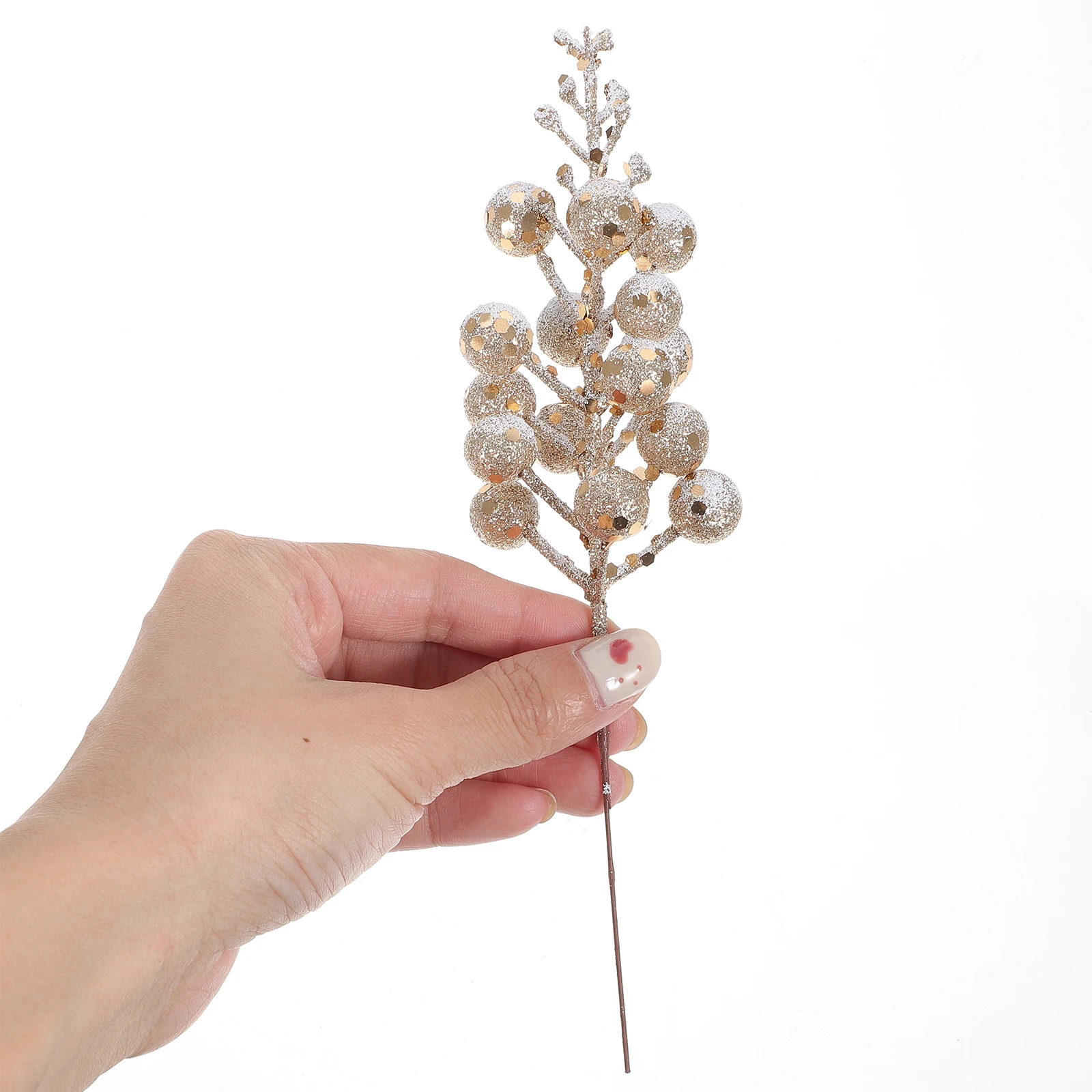 

10Pcs Glitter Fake Berry Stems Christmas Tree Decorations 19x5x5cm Add to Your Space Artificial Plants & Flowers