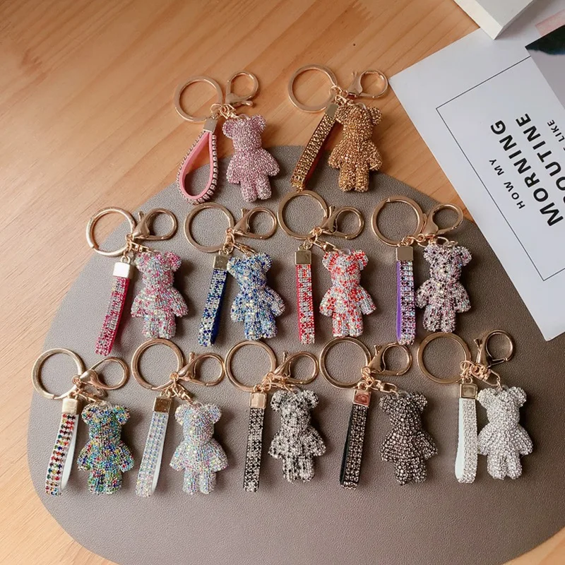 Hochwertiger Schlüsselanhänger mit Kunstdiamanten in Tierform, Autoschlüsselbox-Anhänger, Ausgefallener Kunstdiamant-Bären-Schlüsselanhänger, Taschenanhänger – Detail 4