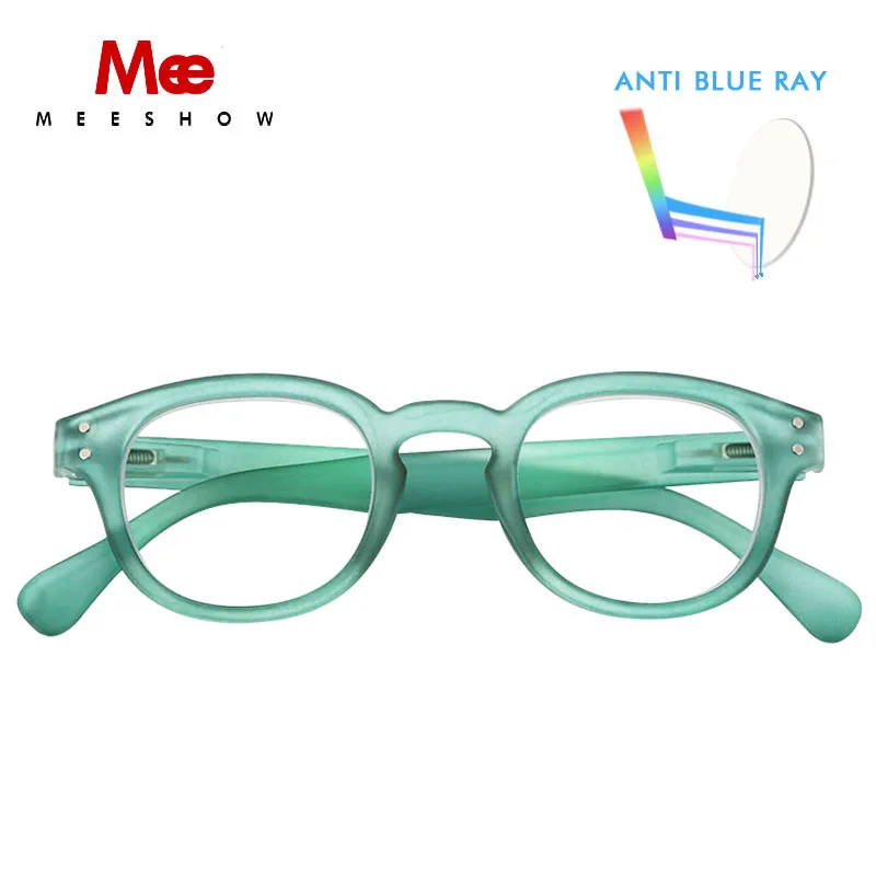 MEESHOW Anti blue ray reading glasses men women eye glasses Green round blue light blocking presbyopia with diopter stylish 1513