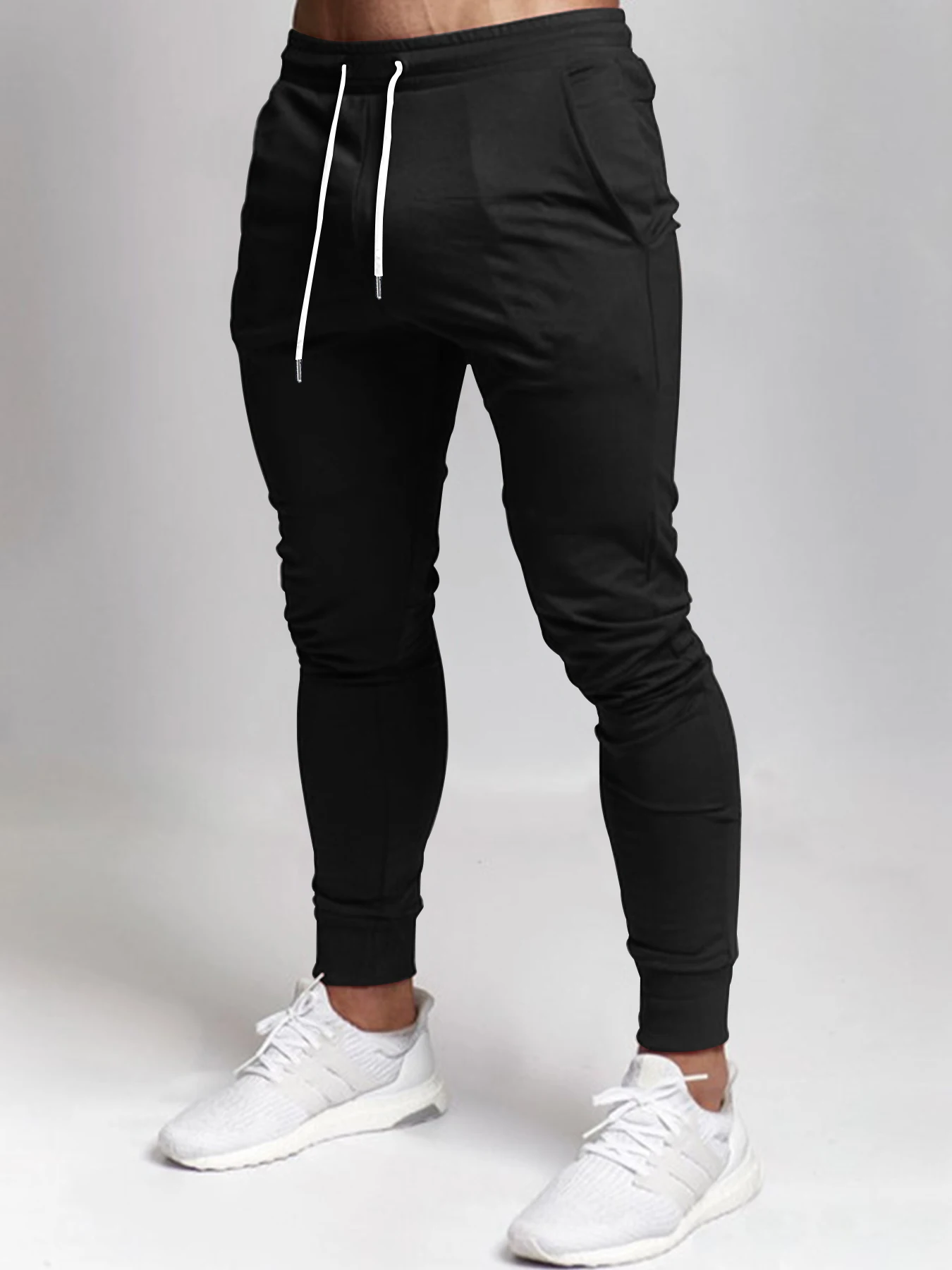 Calças casuais, calças com cordão para homens e mulheres, respiráveis, com bolsos e design simples, calças casuais, cor sólida simples, soltas e confortáveis