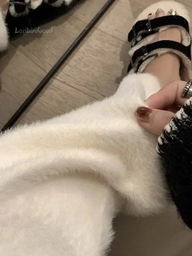 Soft Waxy Mink Wool Knitted Wide-leg Pants Women\'s Autumn and Winter Thick Slouchy Slouchy Slouchy Floor Length Pants korean