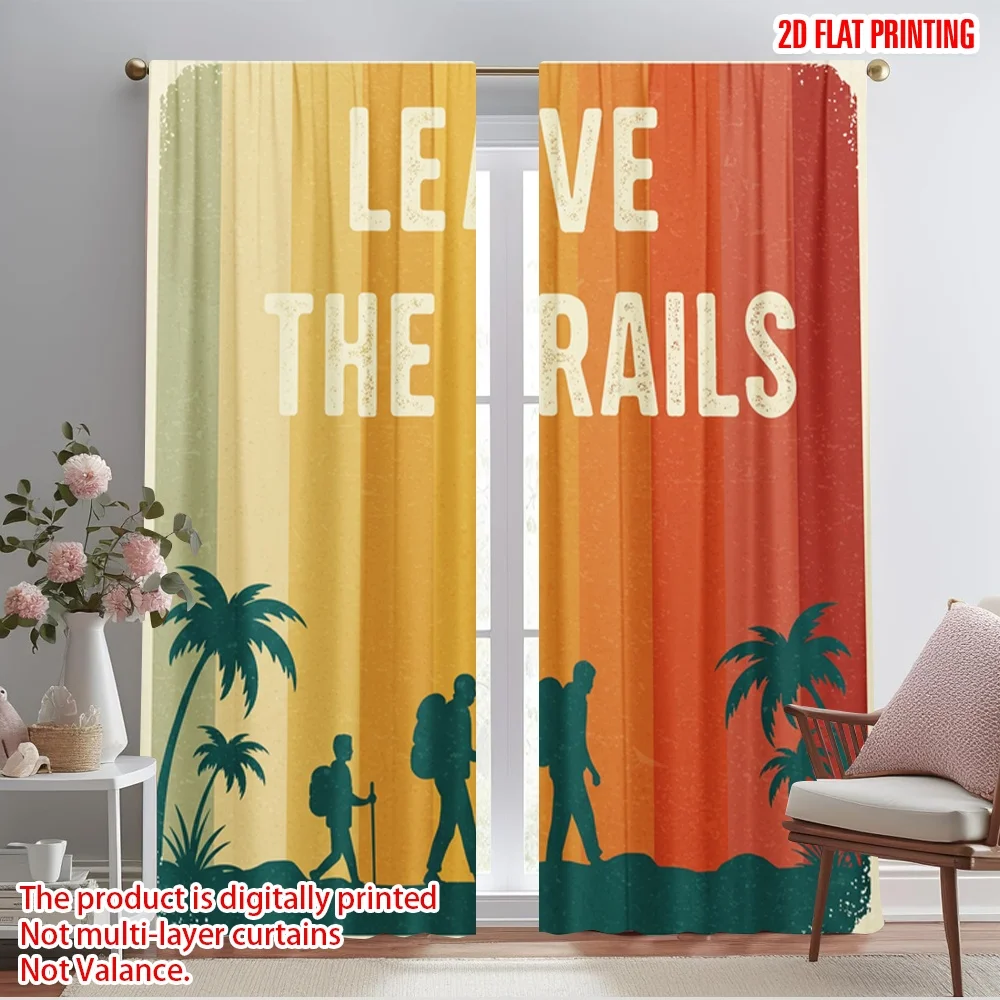 

2pcs 2D flat printing Party Window Curtains Leave the Trails Hike Polyester Without Electricity Festive Wall Decor Perfect for