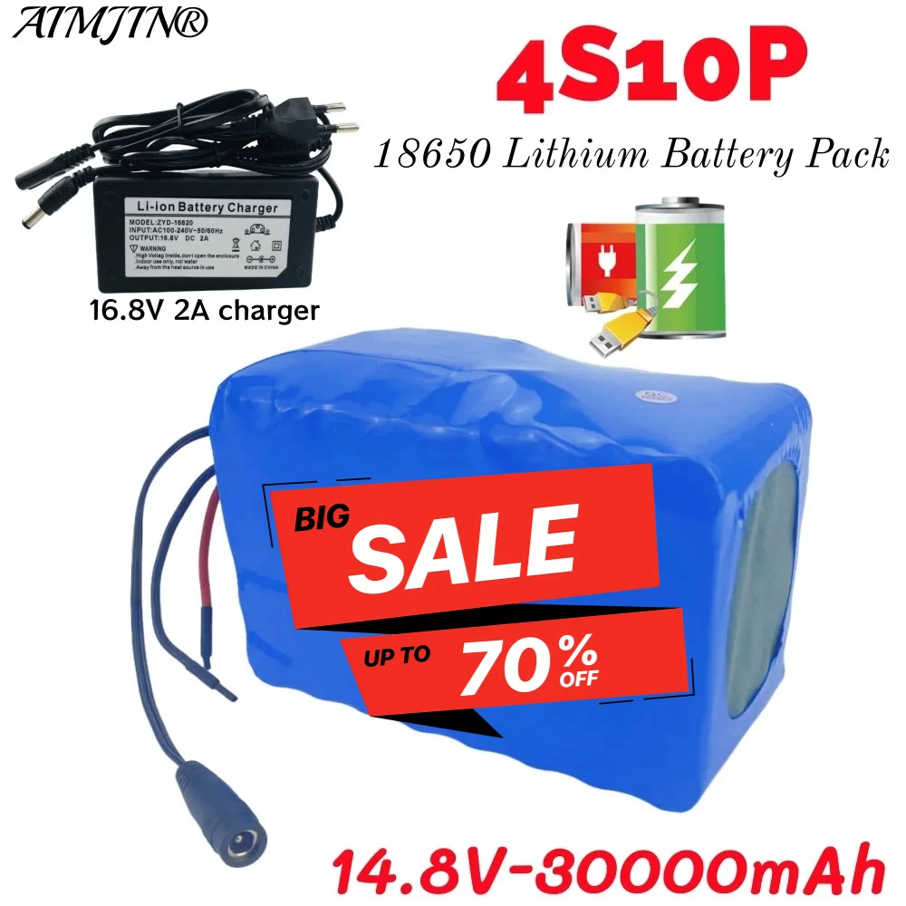 4S10P 18650 بطارية ليثيوم أيون 14.8 فولت 30 أمبير 444 وات في الساعة مع BMS لمعدات الروبوت الذكية العاكس