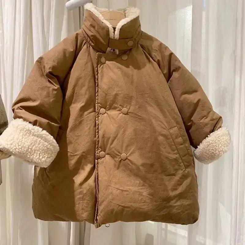 

2024 Spring and Autumn South Korea Childrens Wear boys and girls Thickened Cotton Coat Fashionable Childrens Mid length Coat