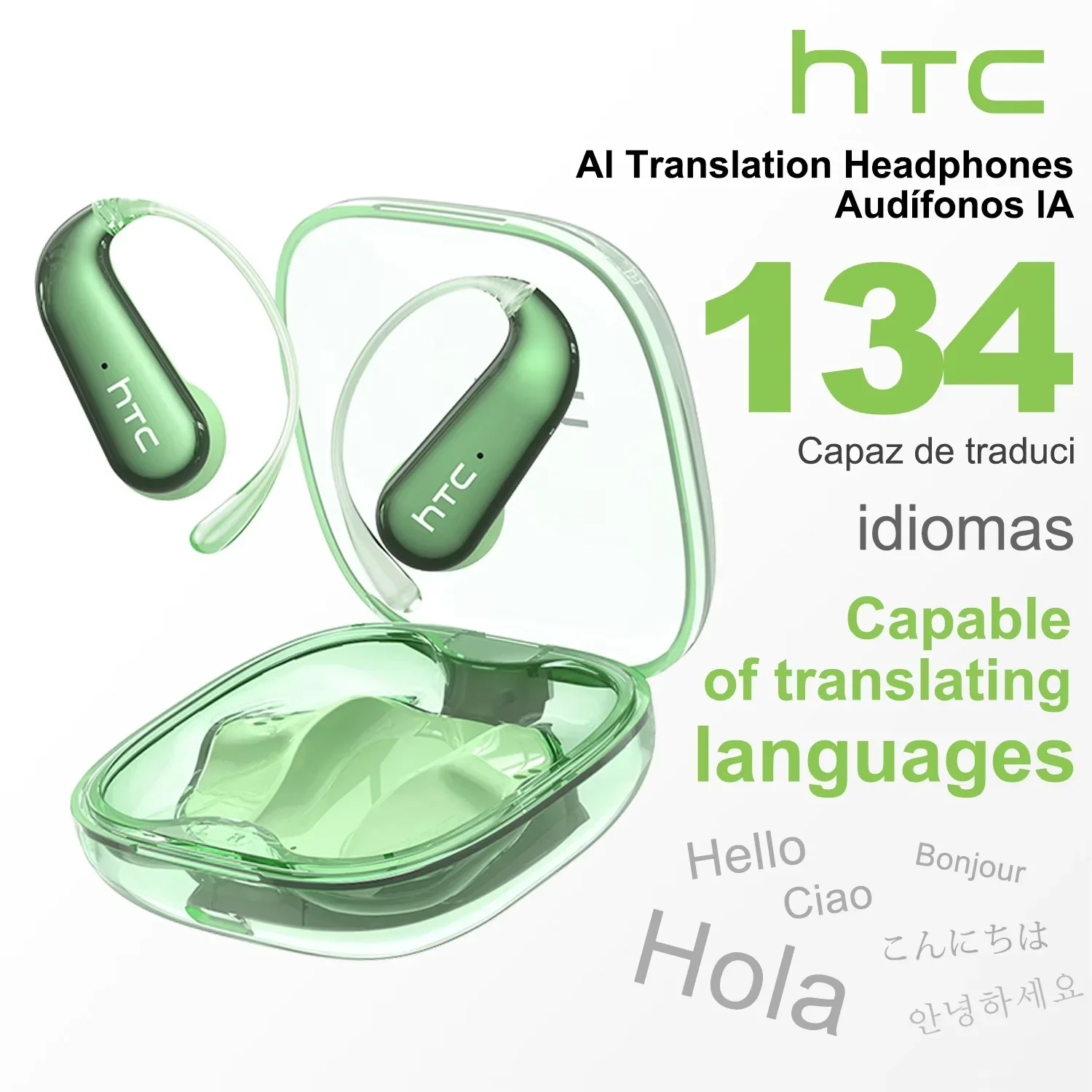 HTC NE38 Bluetooth V6.0 Earphone AI Translation Earbuds OWS Titanium-Wire Wireless Headphones HD Calls Ultralight Earhook