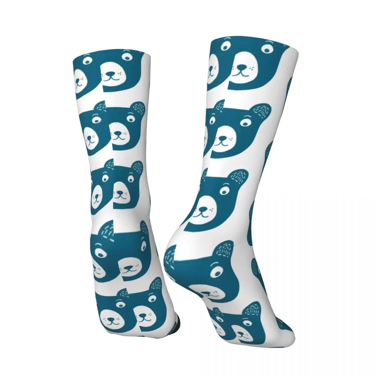 Cute Dark Blue Bear Illustration Men's Socks Vintage Harajuku Street Style Novelty Seamless Crew Sock