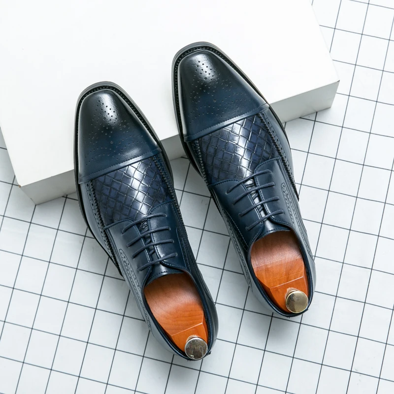 

Роскошные брендовые синие мужские модельные туфли, удобные туфли-броги с острым носком, мужские свадебные туфли для жениха, мужские кожаные туфли, большой размер 38-48