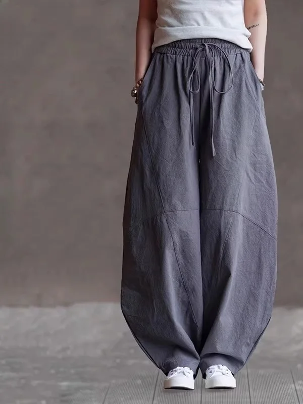 

Дышащие свободные хлопковые и льняные широкие брюки Harlan, повседневные брюки, базовый цвет, молодежные витали Sle, китайские летние летние брюки...