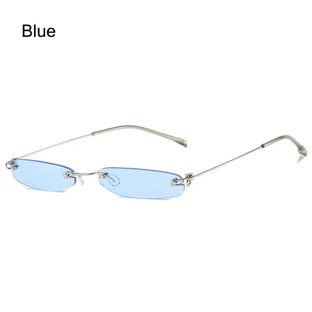 

Trendy Rimless Rectangle Sunglasses Clear Colored Lens Frameless Small Sun Glasses UV400 Narrow Eyeglasses for Women & Men