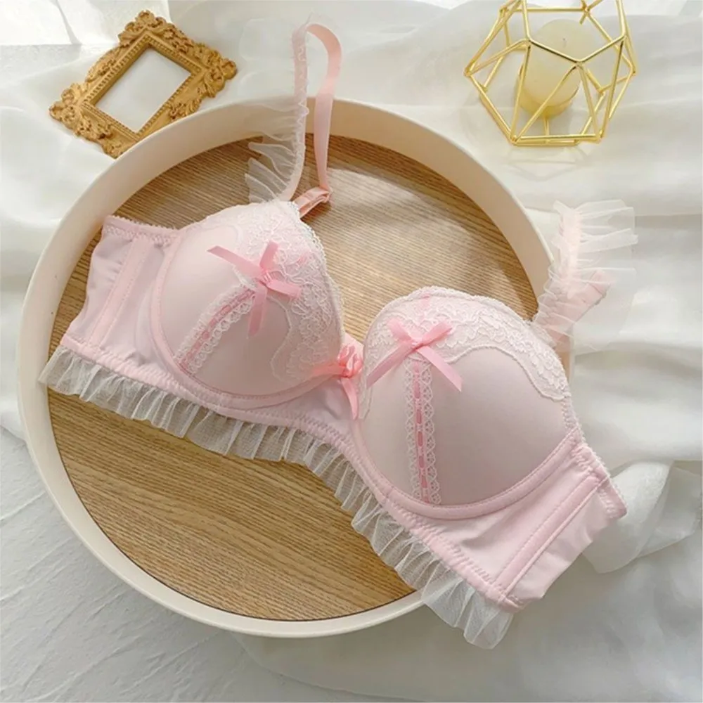 Girl candy colored bra set with no steel ring, small chest gathers underwear, cute and pure desire