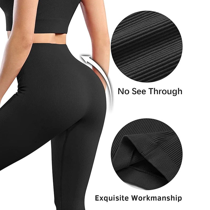 Clearance Sale Ribbed Yoga Pants Seamless Women Gym Leggings High Waisted Fitness Training Push Up Leggings Femme Workout Tights