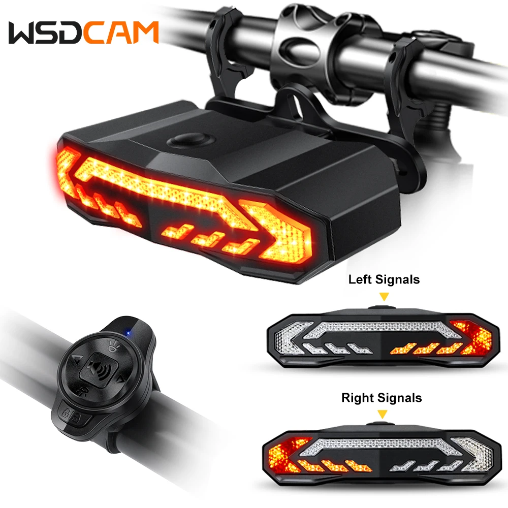 Wsdcam Rechargeable Bike Headlight With Turn Signal Smart Vibration Bike Alarm 110dB Anti Theft for Mountain Bike Safety