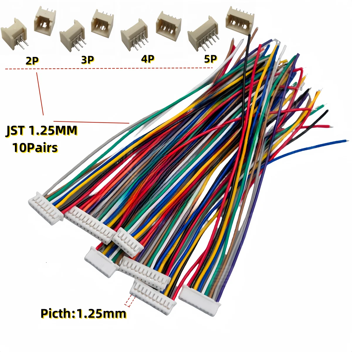 10 sets/lot Micro JST 1.25mm 1.25 JST 2P 3P 4P 5P 6P 8Pin 9pin 10pin Female Connector Plug + Male Plug With Wire 10/20/30CM