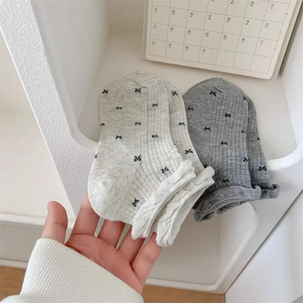 

5Pairs Fashion Mesh Bow Short Socks Breathable Ruffle Sweet Ankle Socks Female Hosiery Ballet Style Tube Socks Women Lady