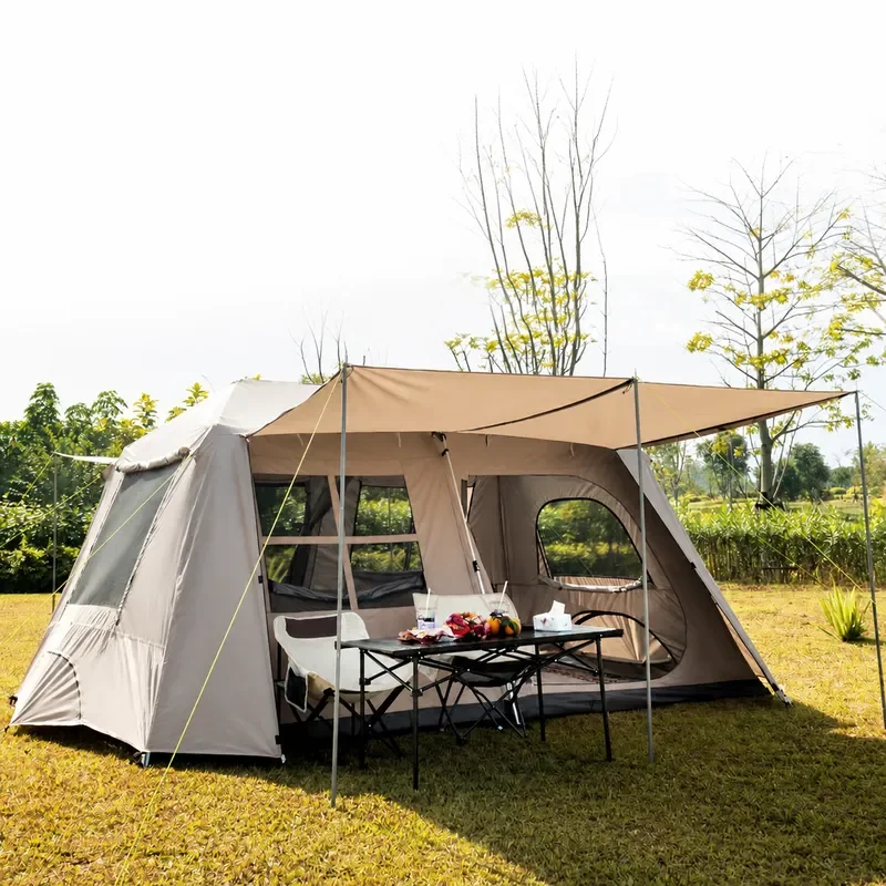 Large Outdoor Tent Multi Window Ventilation Shading Family Camping Picnic Multi Person Easy Setup Stable Rainproof Shelter