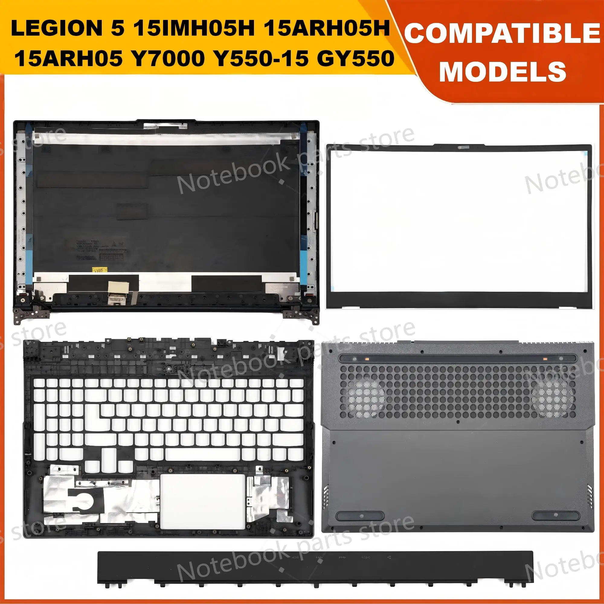 Nuevo para Legion 5-15IMH05H 5-15IMH05 5-15ARH05H 5-15ARH05 Y7000 Y550-15 Tapa trasera Marco frontal Bisagras superiores e inferiores 81Y6 82AU 82CF