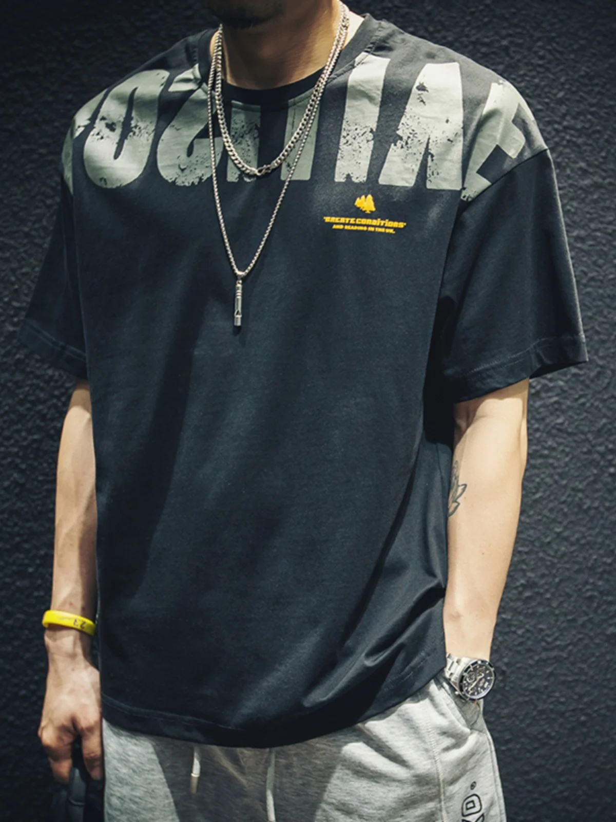

Summer Pure Cotton ort Sve T-irt Men Loose Trendy Brand INS Large Size f Sve Fat Trendy Thin Print Body irt