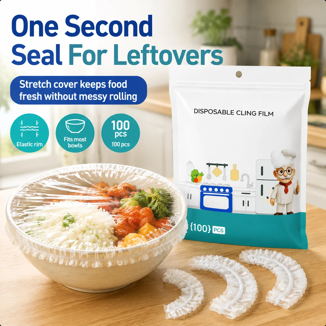 Disposable Elastic Cling Film Covers 100Pcs Stretch Bowl Lids One‑Second Seal Food Fresh Keeping Cover For Kitchen Storage