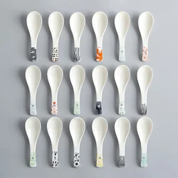 1Pcs Ceramic Spoon Multi-Function Glaze Porcelain Japanese Scoop Porridge Soup Spoon Tableware Restaurant Household Kitchenware