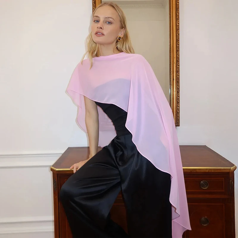 

Tornova Fashion Chiffon Shawl T shirt Women's Sexy See Through Mesh Irregular Cape Tops 2026 Summer New Long Shawl Casual Solid