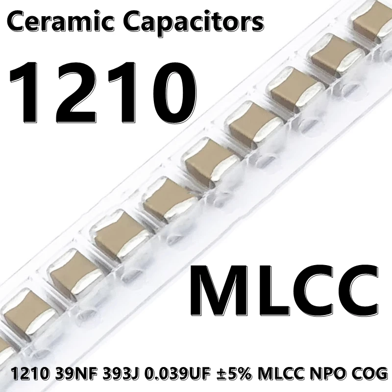 مكثف السيراميك مصلحة الارصاد الجوية ، 1210 ، 39NF ، 393J ، 0.039 فائق التوهج ، 50 فولت ، 100 فولت ، ± 5% ، MLCC ، NPO ، COG ، 3225 ، مصلحة الارصاد الجوية ، 10 قطعة