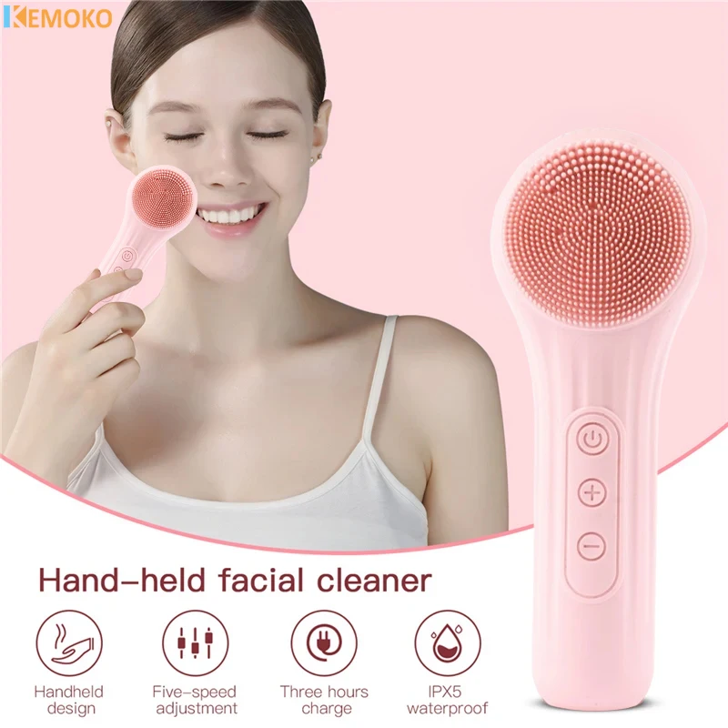 แปรงทําความสะอาดผิวหน้าไฟฟ้า Sonic IPX7 กันน้ําซิลิโคน Face Scrubber Exfoliator เครื่องนวดสั่นสะเทือน Deep Cleansing Care